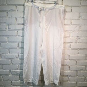 Talbots XL Petites White Linen Blend Wide Leg Drawstring Pants Womens